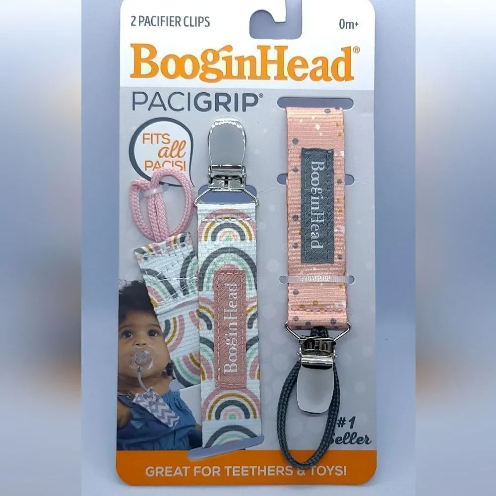 BooginHead PaciGrip Pacifier Clips 2-Pack Universal Rainbow Pink Baby NIP Gift
